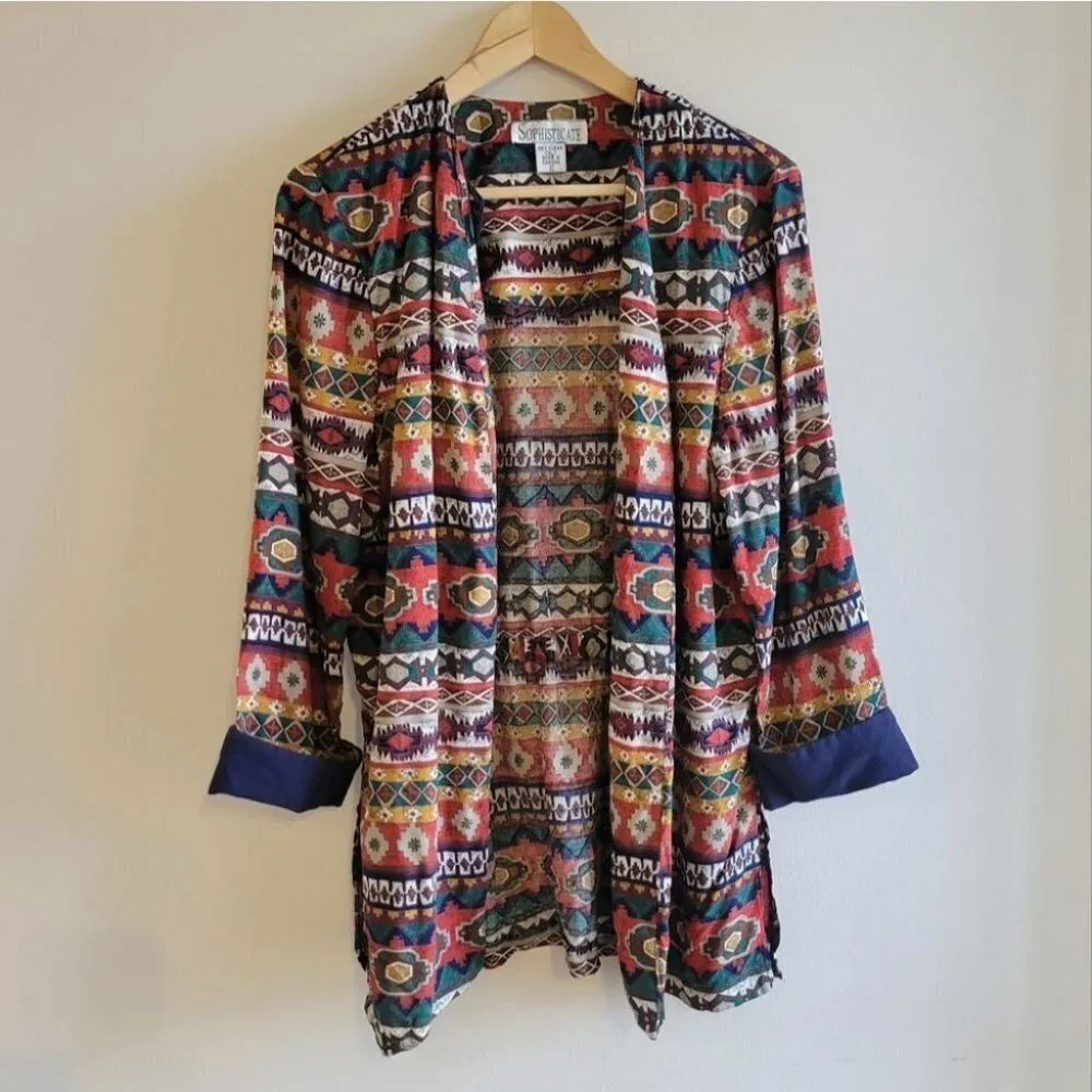 Aztec Geo Print Cardigan Jacket - Picture 2 of 10